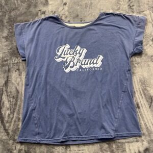 Lucky Brand California T Shirt Womens Small Blue Cotton Spellout Logo Crew Neck